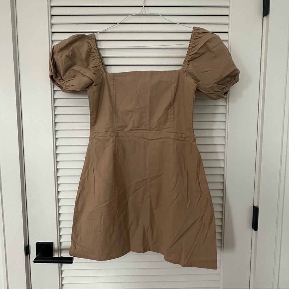Elegant Tan Puff Sleeve Dress